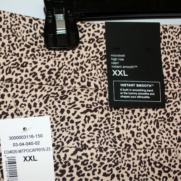 Womens NEW High Rise Smoothing Capri Size 16 Cheetah Leopard Print Tan Stretch - Picture 3 of 5